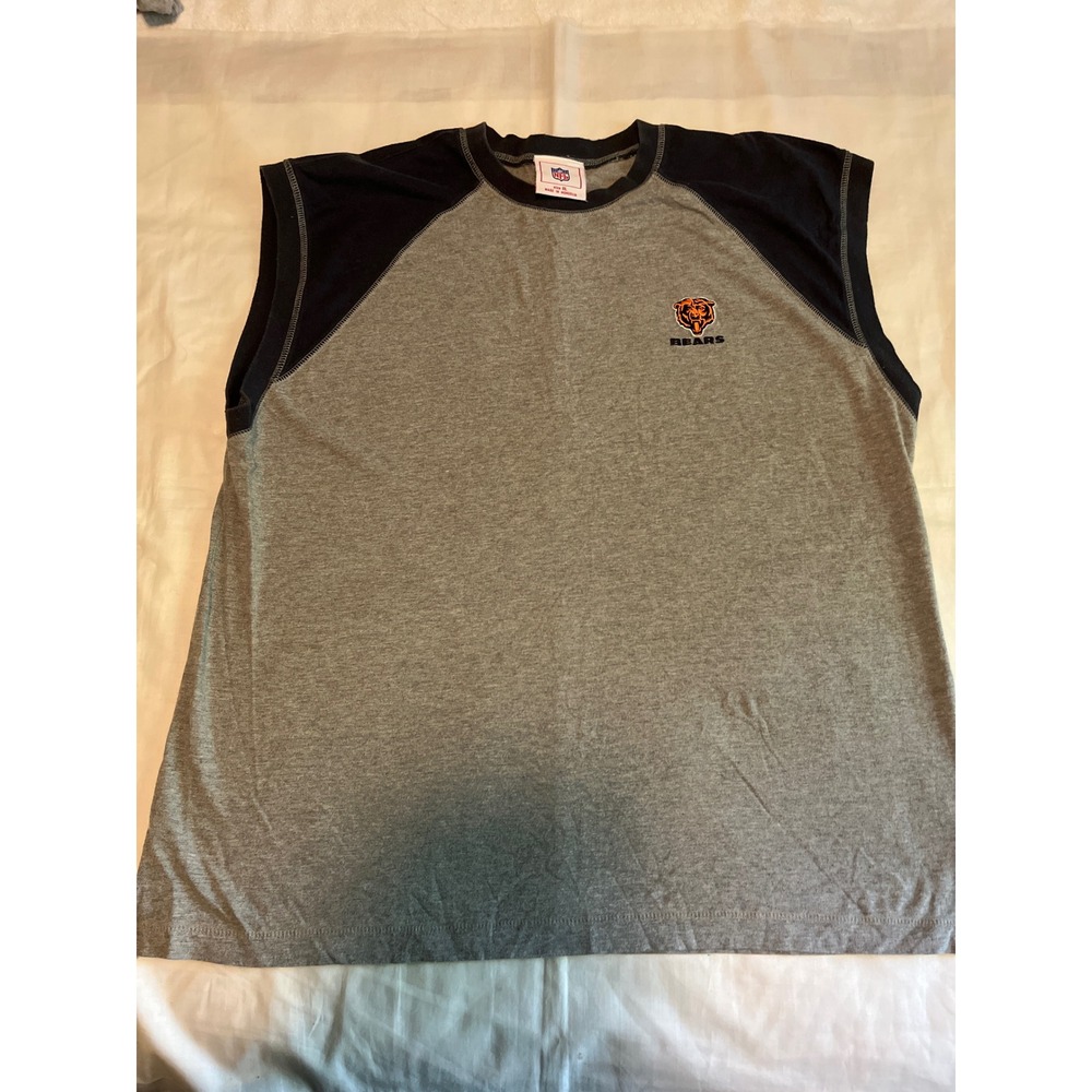 NFL Chicago Bears Sleeveless Shirt Mens XL Gray Navy Raglan Muscle Tee Cotton